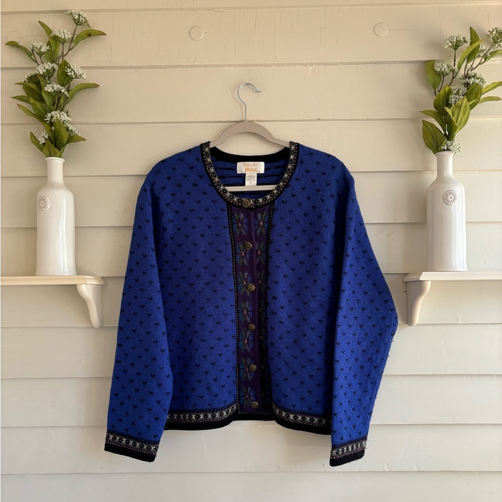 Tally Ho 100% Wool Button Cardigan Vintage Sweater Size Large (see measu…